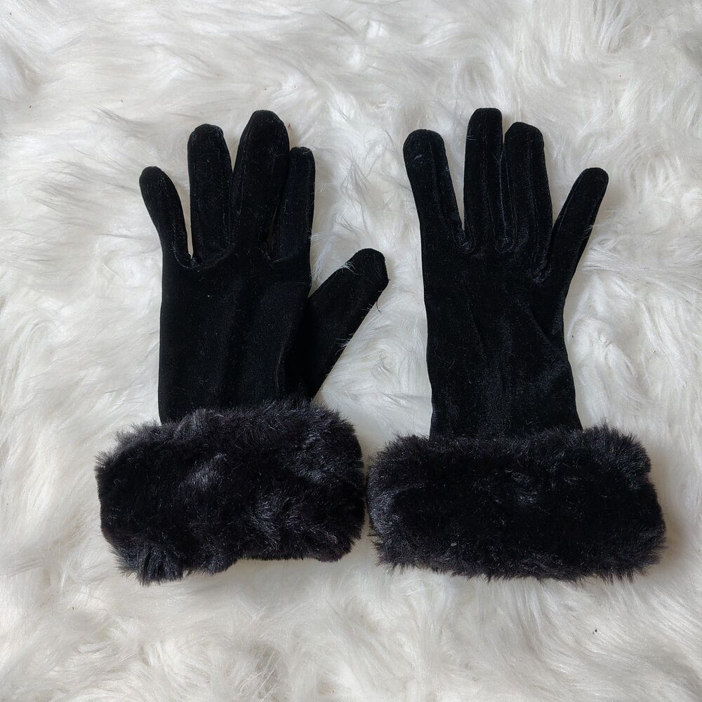 Retro Classy VTG Velvet Gloves Faux Fur Cuff/RT1